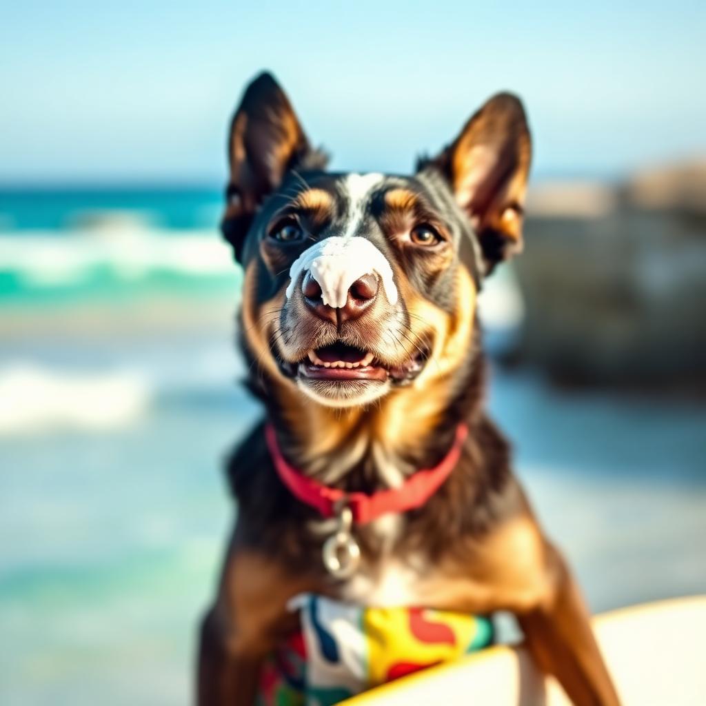 Pet portrait in the Aussie Beach Legend scene